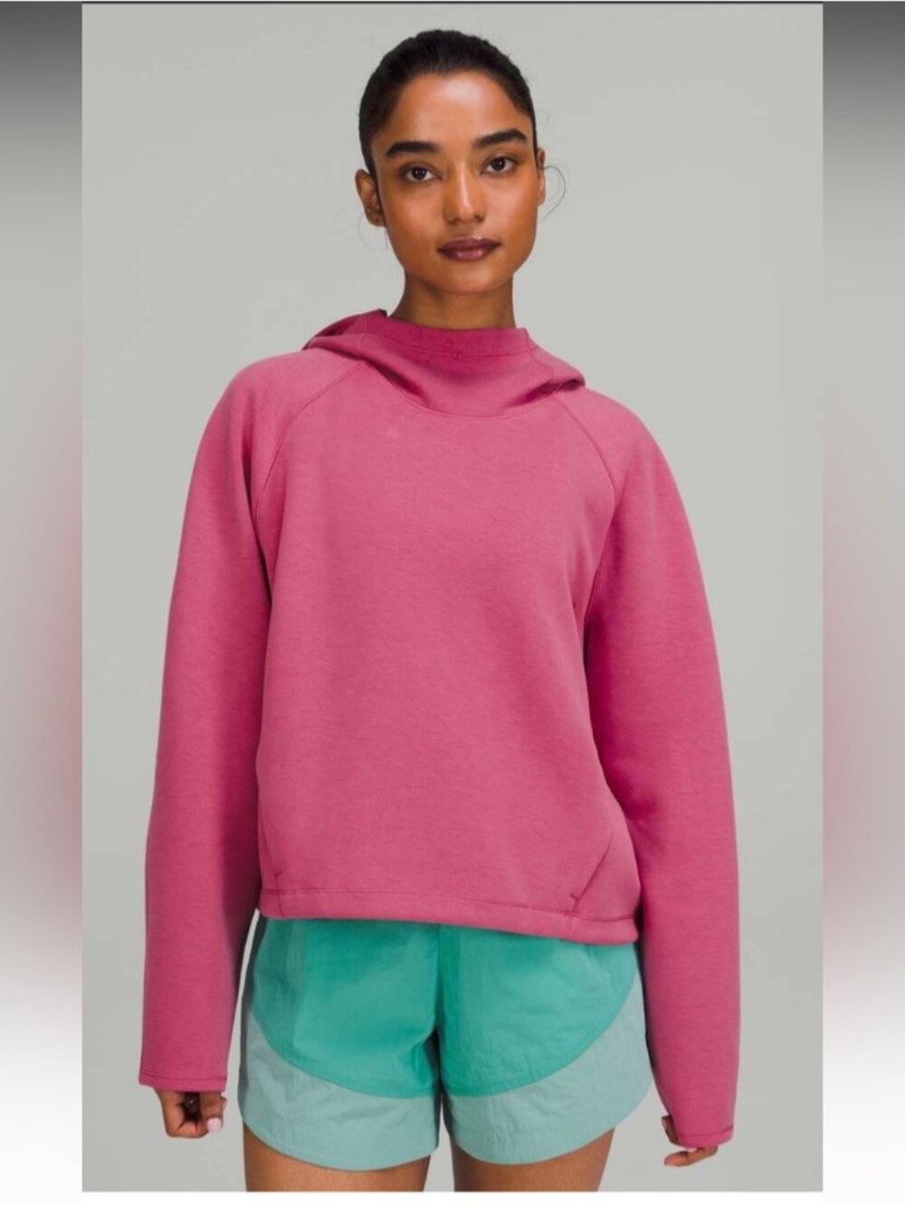 Lululemon AirWrap Modal Pullover Hoodie Woman 10 Pink Lychee Zip Pockets Cropped